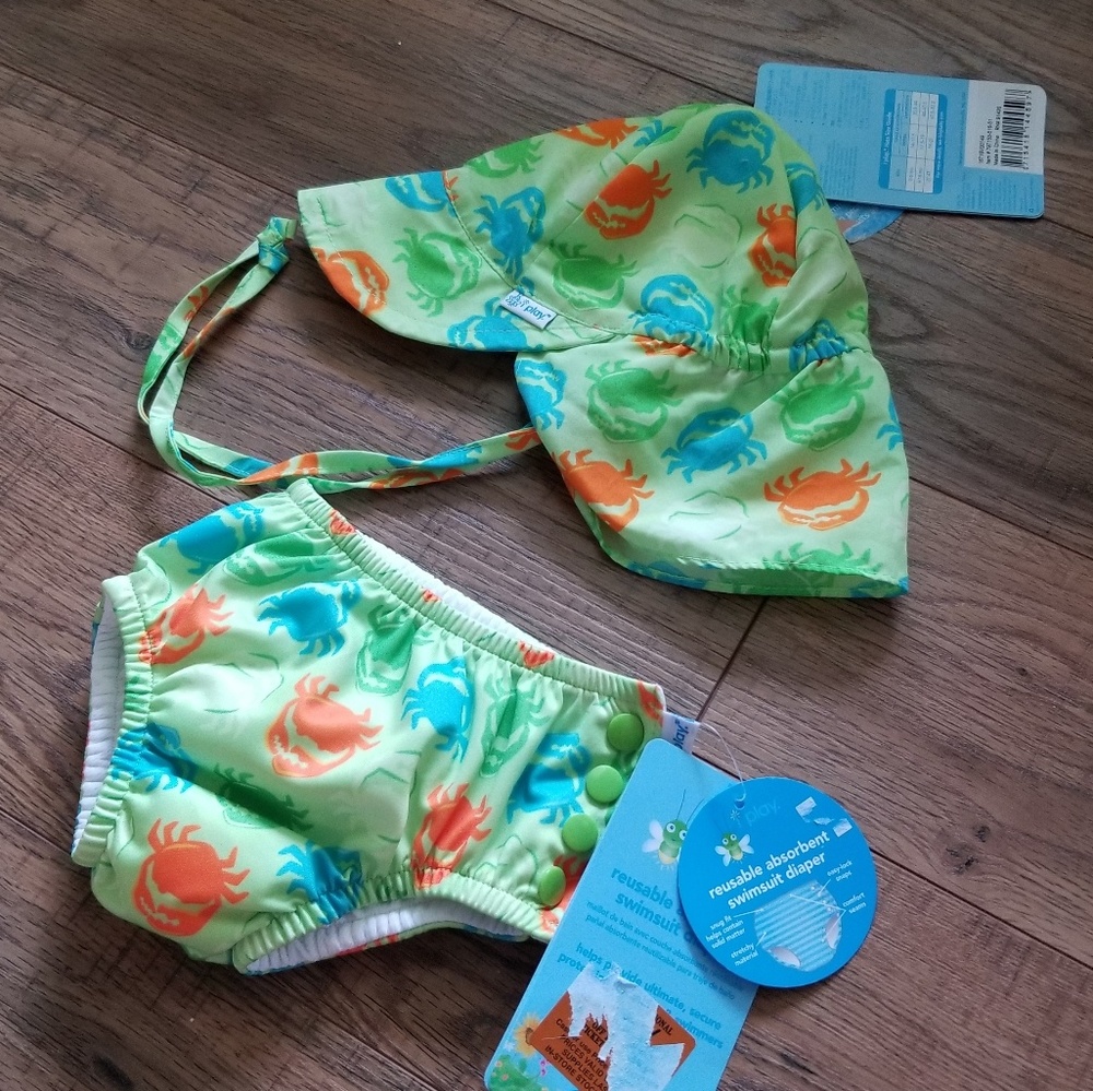 0-6 months baby boy swimsuit with hat